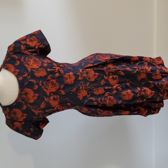 Vince Camuto floral Jacquard fit & flare dress navy/red size 12 Pockets NWOT - Picture 2 of 7